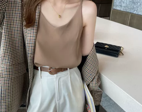 吊带女打底背心雪纺缎面西装内搭夏季白色宽松...