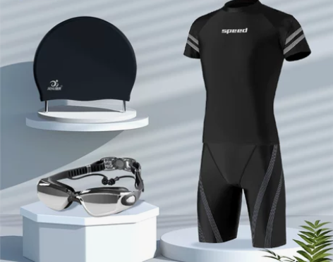 泳衣男生2022新款游泳裤泳帽泳镜三件套专...