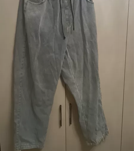 冬季加绒日系宽松九分牛仔裤，适合身高185...