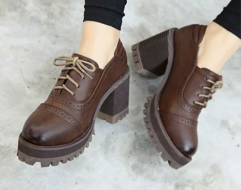 复古英伦风单鞋百搭防水台 穿过1次#百搭靴...