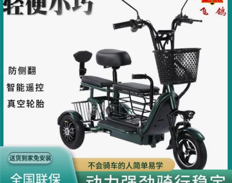 飞鸽电动三轮车小型家用接送孩子老年人成人