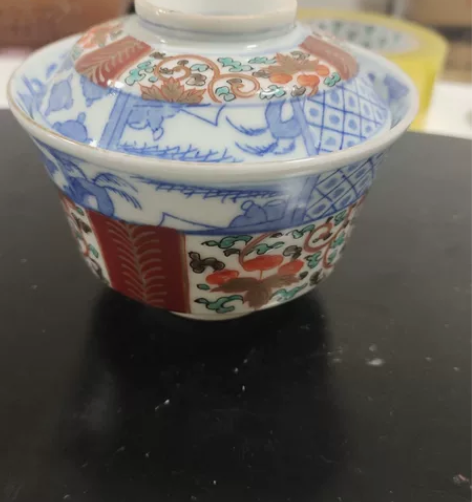 日本回流,手绘青花盖碗,年代老物品,内外满...