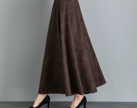 大摆裙 长裙大摆裙新款春秋毛呢格子半身裙长...