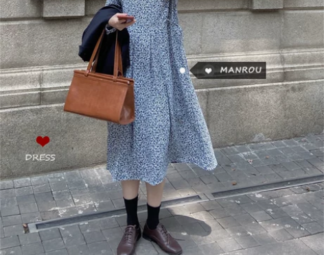 蔓柔春秋2021新款韩版气质复古a字裙收腰...
