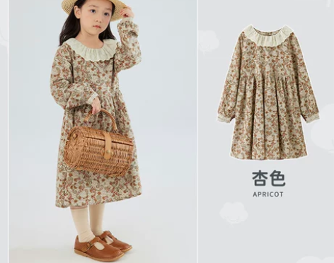 茵曼童装中大女童碎花长袖连衣裙2021新秋...
