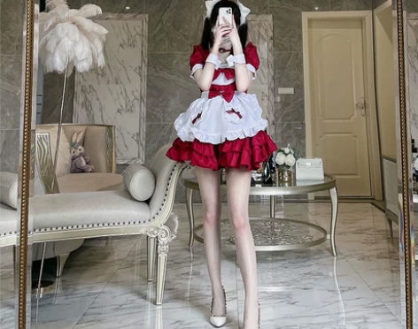 日系红色性感女仆装cosplay女装二次元...