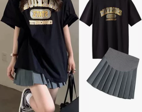 孕妇装2022夏季港风休闲宽松套装时尚短袖...