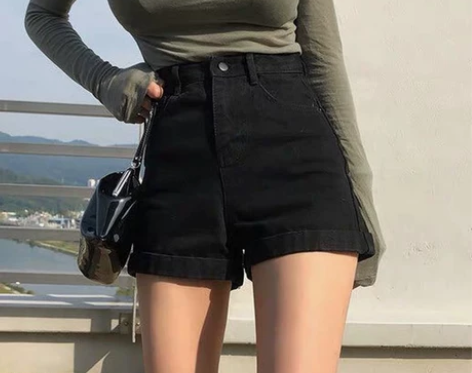 黑色高腰牛仔短裤女夏季2021新款韩版学生...