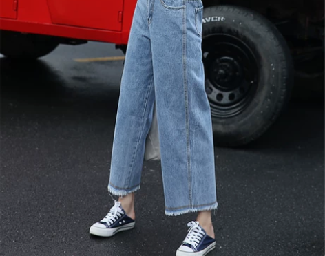 韩版阔腿牛仔裤女2018夏装新款chic百...
