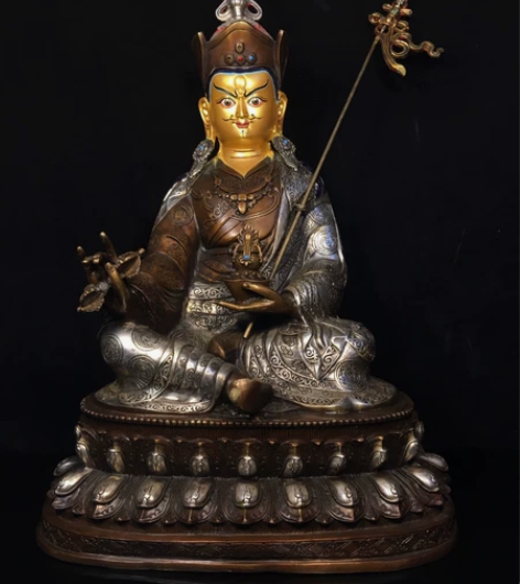 旧藏纯铜鎏金搓银佛像 莲花生大士佛像 纯铜...