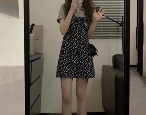 茶歇法式小个子初恋碎花裙温柔风甜美气质A字...