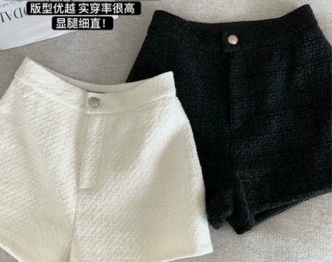 白色高腰显瘦A字粗毛呢外穿短裤女秋冬新款百...