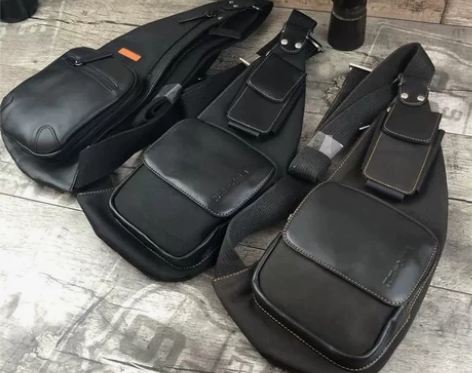 外贸出口男士真皮头层小牛皮牛津布胸包休闲单...