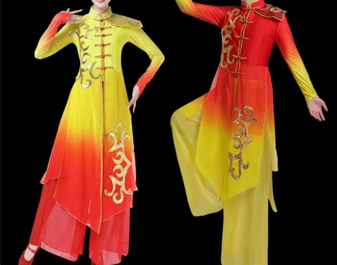 新款飘逸古典打鼓服装舞龙舞狮腰鼓服中国风红...