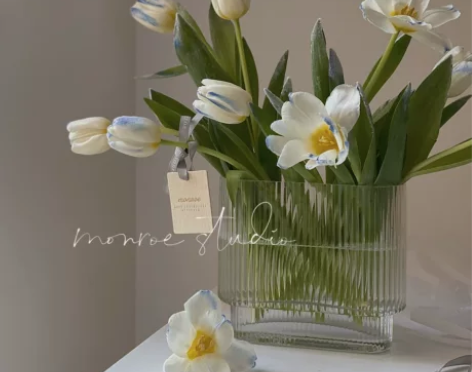 大口径透明玻璃花瓶 摆件客厅插花ins轻奢...