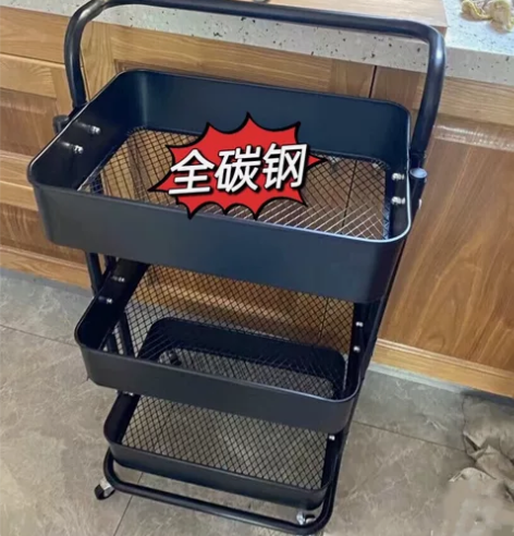 宜家同款【全碳钢】三层加厚款置物架手推零食...