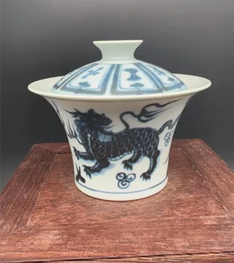 特价柴窑景德镇哑光釉手绘青花麒麟八宝仿元天...