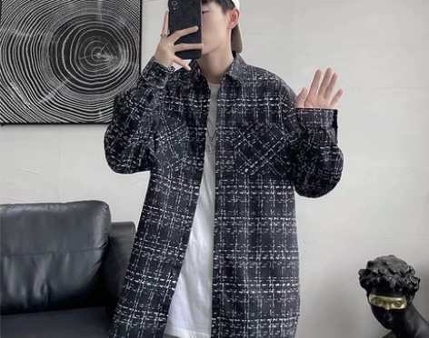 满印花衬衫 男长袖高级设计感小众日系薄款外...