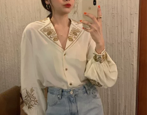 【全新可换】韩版宫廷风重工刺绣衬衣法式复古...