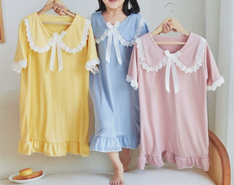 夏季女童睡裙薄款短袖中大童可爱娃娃领公主风...