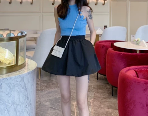 黑色蓬蓬裙短裙2020夏季高腰短裙女松紧腰...