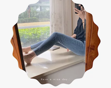 时髦精 韩代同款 大腿破洞紧身浅蓝水洗弹力...