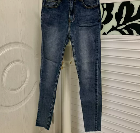 冬季新款韩版纽扣腰修身显瘦磨白牛仔小脚铅笔...