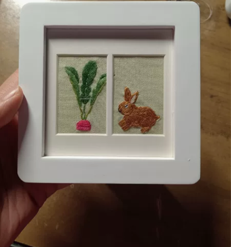 手工刺绣相框装饰摆件迷你实木 外框10.8...