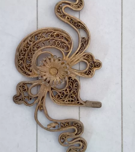 银鎏金 老头饰 老发卡 银鎏金掐丝嵌入勾勒...