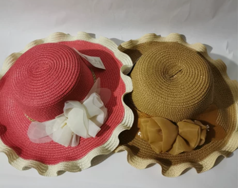 商场撤柜库存的女士大檐草帽遮阳帽，荷叶边帽...