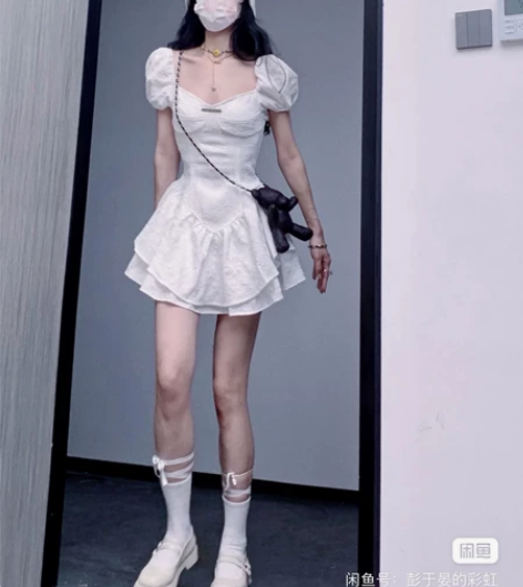 张大小姐高端定制白色茶歇辣妹蕾丝娃娃裙纯欲...