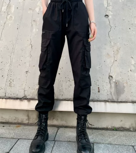 黑色工装裤女2022新款高腰显瘦束脚大码春...