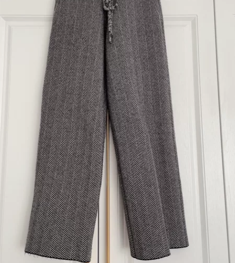 人字纹毛呢裤女秋冬宽松直筒高腰加厚加长羊毛...