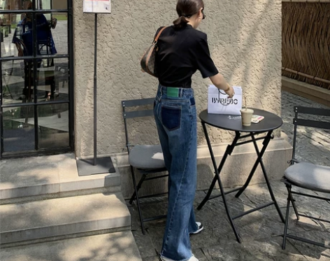 阔腿牛仔裤女2021秋季新款高腰直筒裤设计...