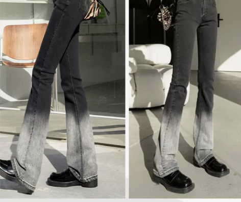 微喇叭牛仔裤女高腰 新款秋冬紧身显瘦弹力渐...