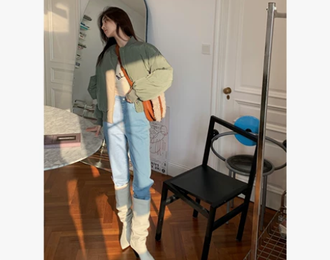 vcruan阿希哥蓝色牛仔裤女冬季新款韩版...