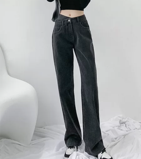 MGHG春秋牛仔裤女2022年新款高腰宽松...