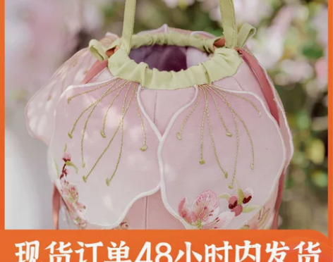 刺绣瞳莞汉服小包包原创设计桃花上上签荷包绣...