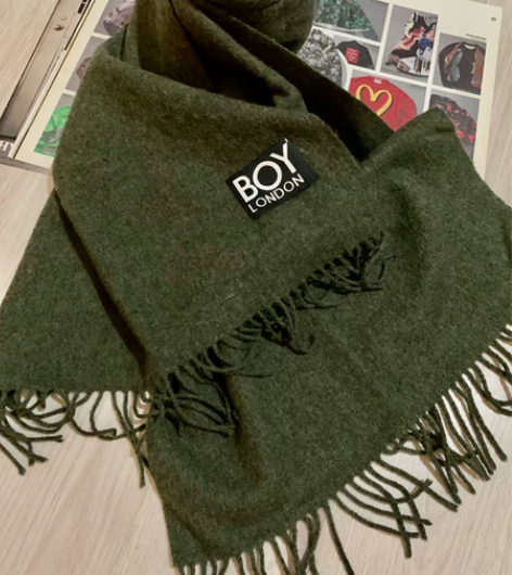 BOYLONDON军绿色羊毛流苏长款围巾 ...