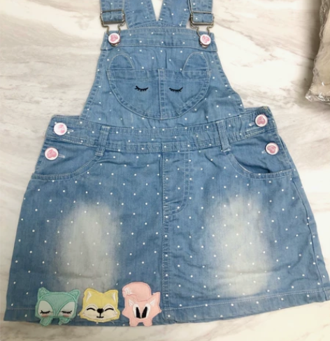 9.9新，贴布刺绣纯棉软牛仔背带裙120码...