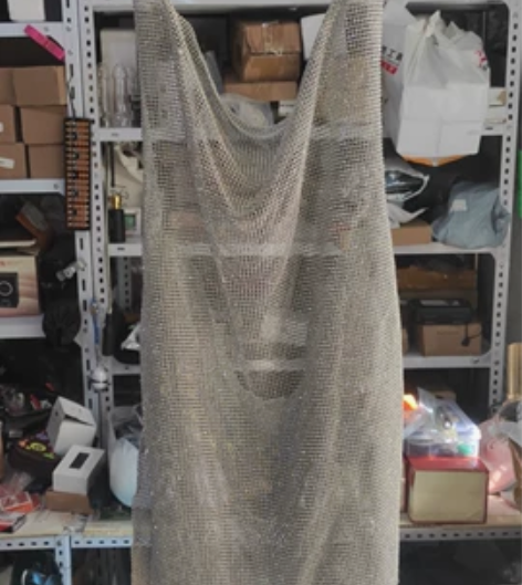 欧美超闪水晶连衣裙夜店风性感露背吊带裙包臀...