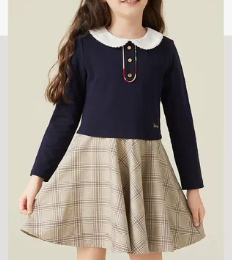 带吊牌英氏YEEHOO女童学院风假两件娃娃...