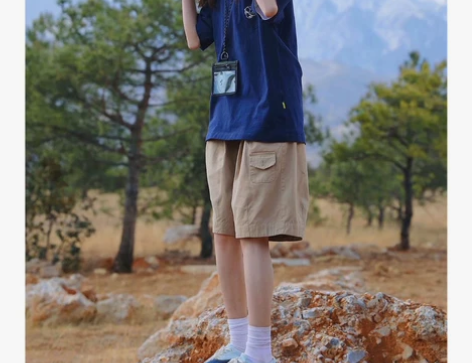 2022夏季新款日系复古多口袋工装短裤男潮...