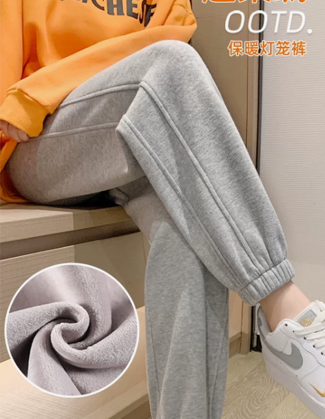 休闲裤女 休闲裤九分裤灰色运动裤女秋冬加绒...
