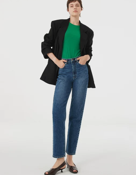 长裤裤子ZNE Jeans高腰舒适全棉显瘦...