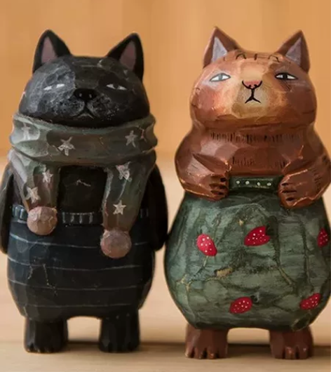 创意手工个性造型小猫木雕工艺品桌面摆件潮酷...