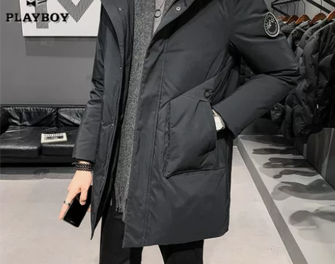 花花公子新款羽绒服男冬季中长款男士派克服大...