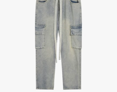 Achock高街水洗做旧泛黄修身黄泥裤美式...