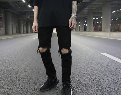 FOG经典款破洞拉链牛仔裤kanye高街风...