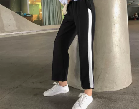 港风直筒阔腿裤校园风白边休闲裤子女 颜色分...
